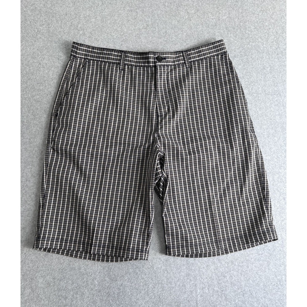 Adidas Golf Men's Lightweight Plaid Golf Shorts Size 34 Flat Front Black Khaki